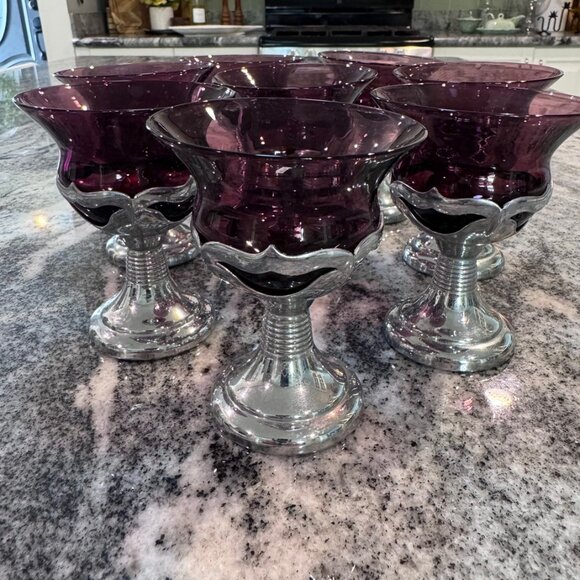 Farberware Other - FarberBros CHROME BARWARE Amethyst Cocktail Glasses (8) - Perfect for Easter!